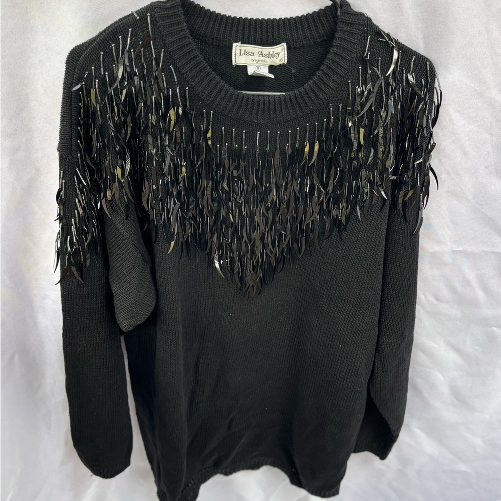 Ashley By 26‎ International Black Sweater with Fringe Details